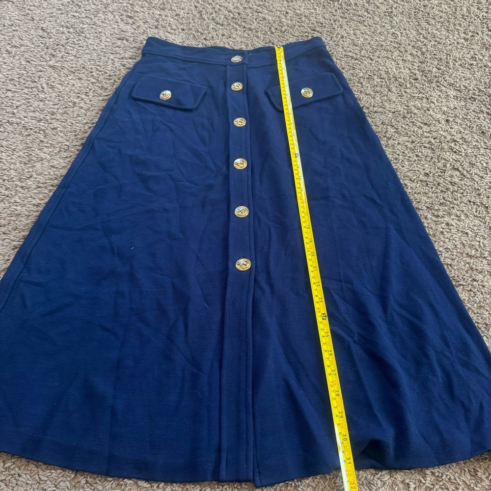 YOANA BARASCHI Navy Blue Knit Midi Skirt Sailor Anchor Gold Buttons Size M - Picture 12 of 14
